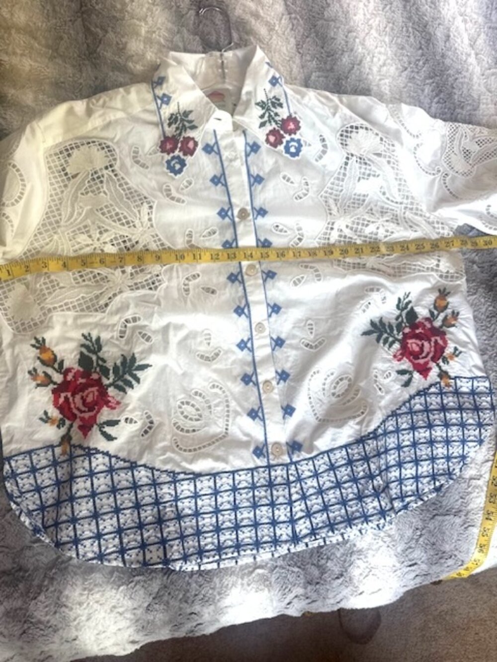 FARM Rio Off White Flowers Embroidery Richelieu Shirt - Picture 9 of 16